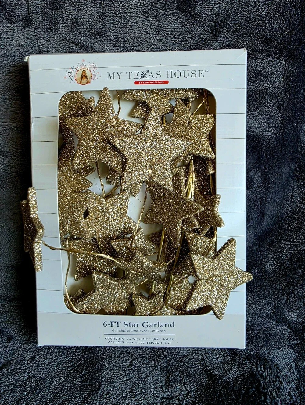 New Glitter gold Star Garland 6' by My Texas House, patriotic 4th of July